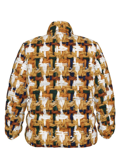 029 NISHIKIx Tweed Print Unisex Stand Collar Slim Down Jacket - Yellow Ochre