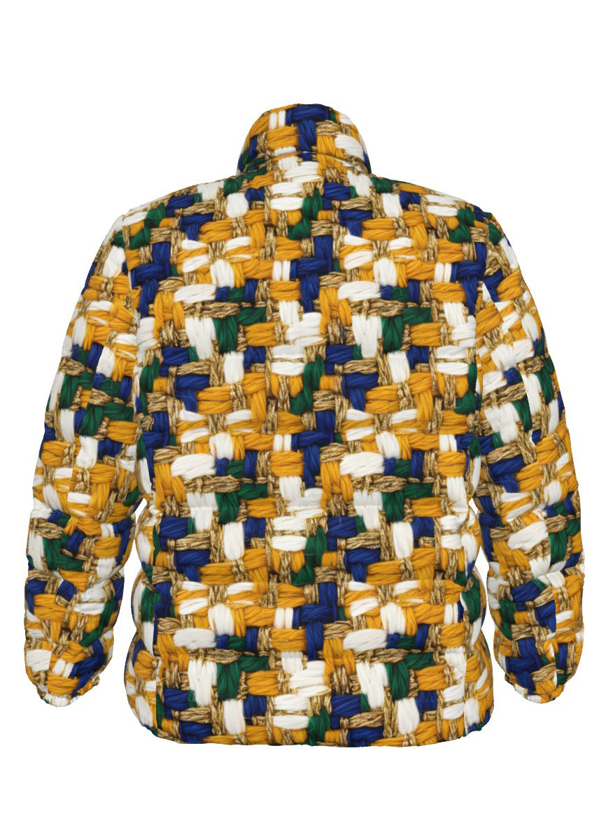 030 NISHIKIx Tweed Print Unisex Stand Collar Slim Down Jacket - Golden Ochre