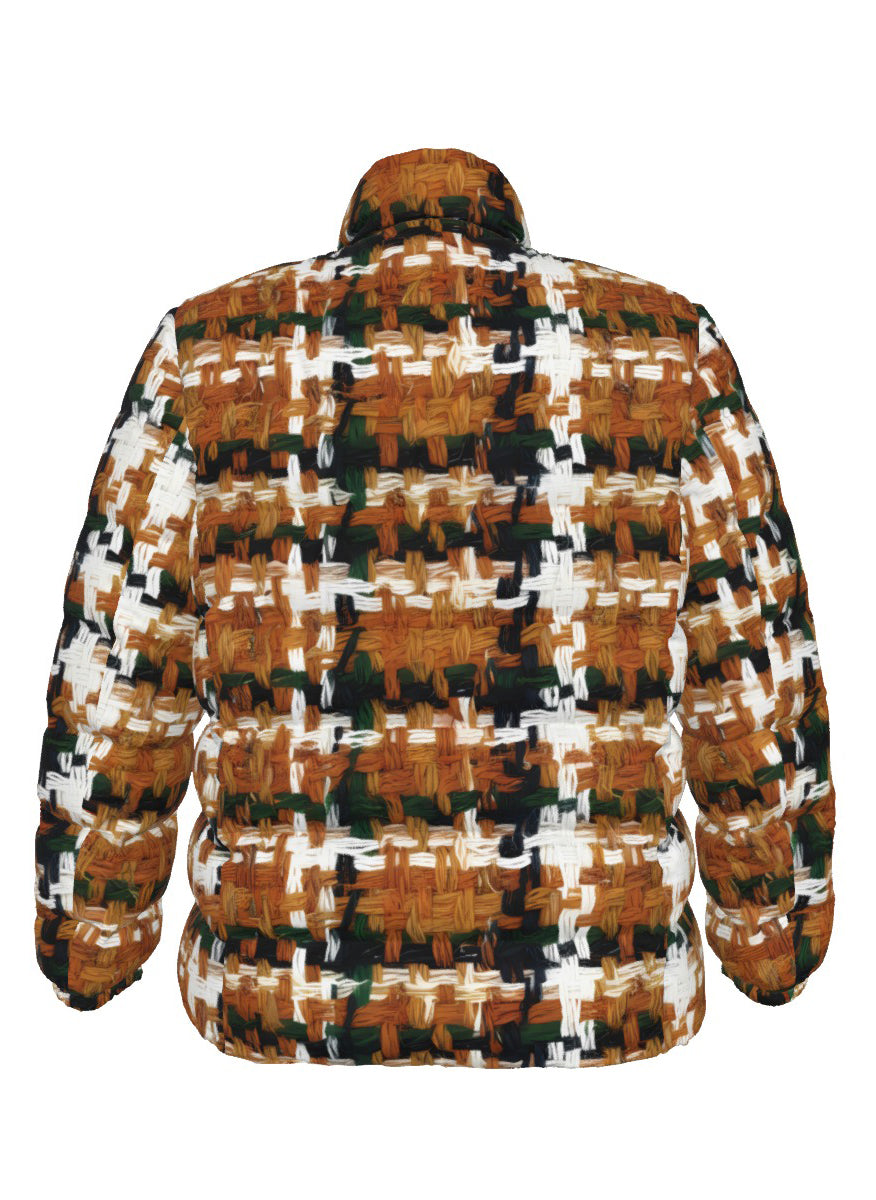 031 NISHIKIx Tweed Print Unisex Stand Collar Slim Down Jacket - Raw Sienna