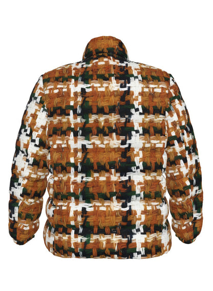 031 NISHIKIx Tweed Print Unisex Stand Collar Slim Down Jacket - Raw Sienna