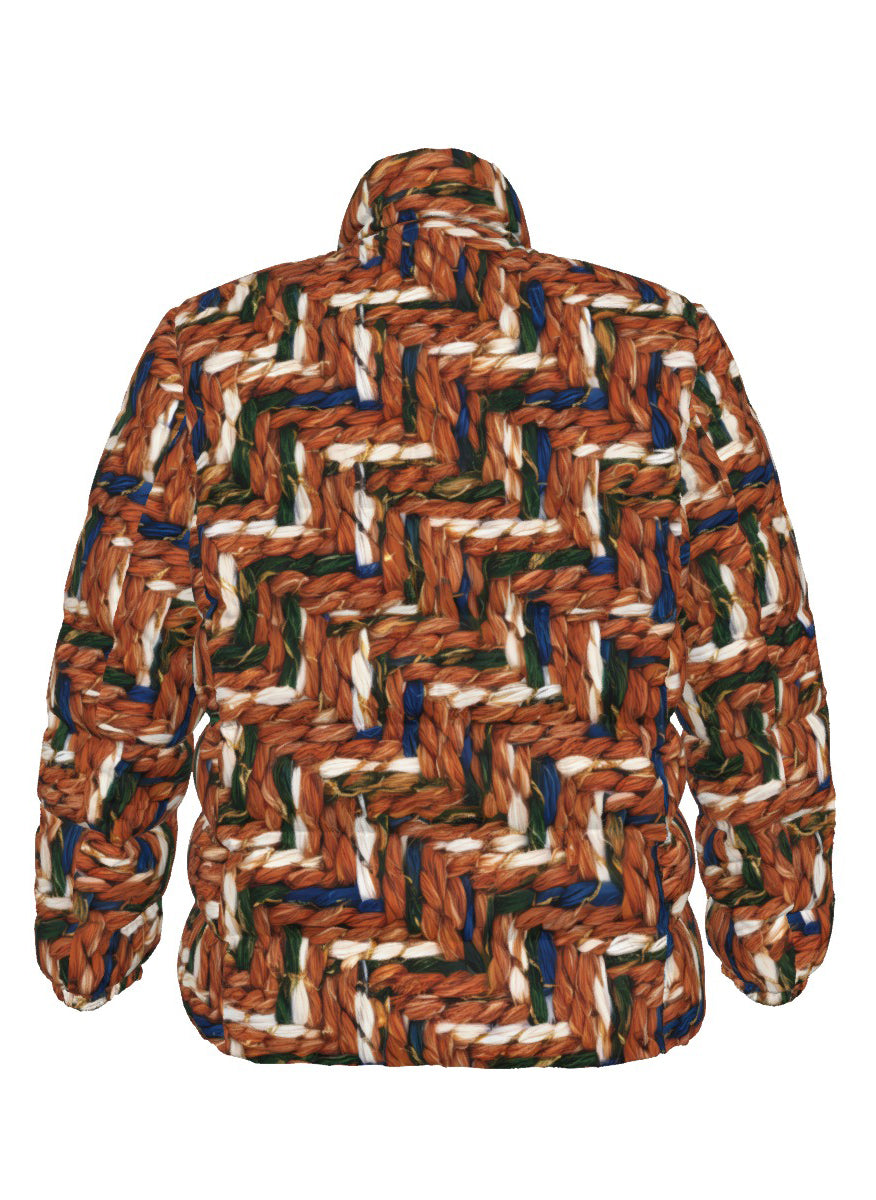 032 NISHIKIx Tweed Print Unisex Stand Collar Slim Down Jacket - Burnt Sienna