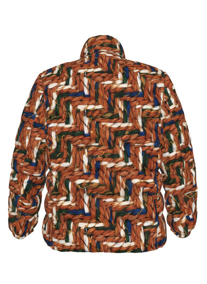 032 NISHIKIx Tweed Print Unisex Stand Collar Slim Down Jacket - Burnt Sienna