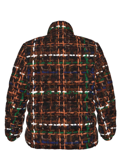 033 NISHIKIx Tweed Print Unisex Stand Collar Slim Down Jacket - Burnt Umber