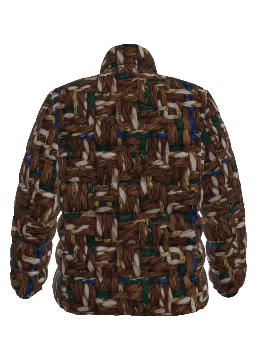 034 NISHIKIx Tweed Print Unisex Stand Collar Slim Down Jacket - Raw Umber