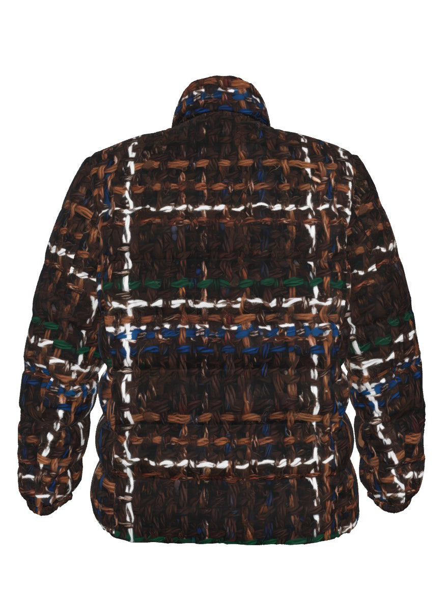 035 NISHIKIx Tweed Print Unisex Stand Collar Slim Down Jacket - Vandyke Brown