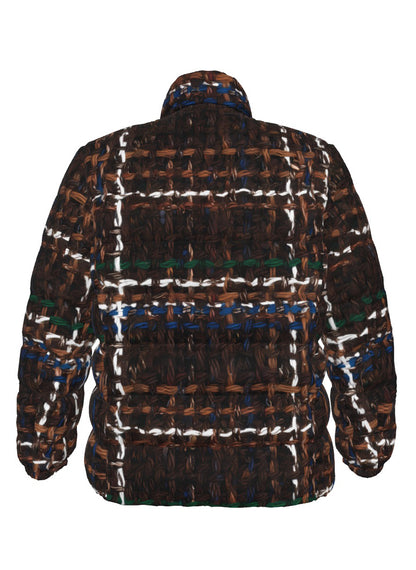 035 NISHIKIx Tweed Print Unisex Stand Collar Slim Down Jacket - Vandyke Brown