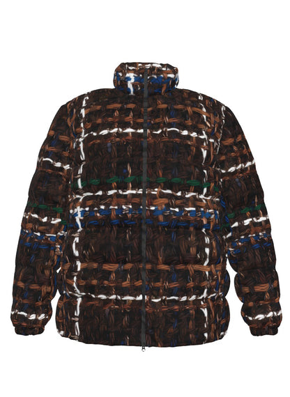035 NISHIKIx Tweed Print Unisex Stand Collar Slim Down Jacket - Vandyke Brown