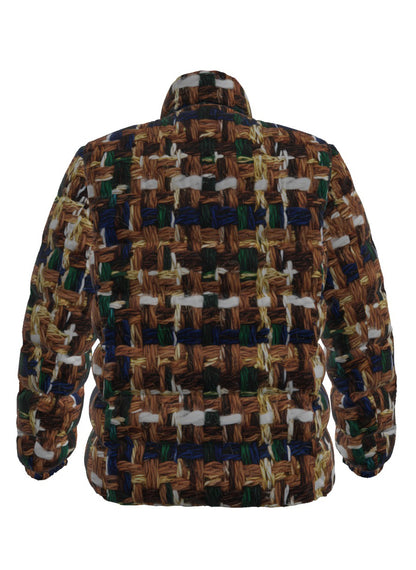 036 NISHIKIx Tweed Print Unisex Stand Collar Slim Down Jacket - Brown