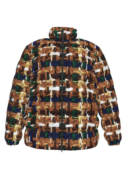 036 NISHIKIx Tweed Print Unisex Stand Collar Slim Down Jacket - Brown