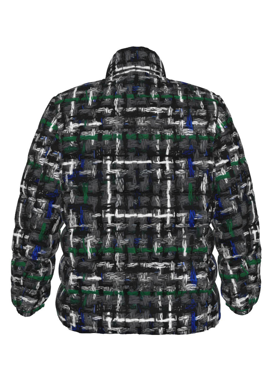 037 NISHIKIx Tweed Print Unisex Stand Collar Slim Down Jacket - Gray