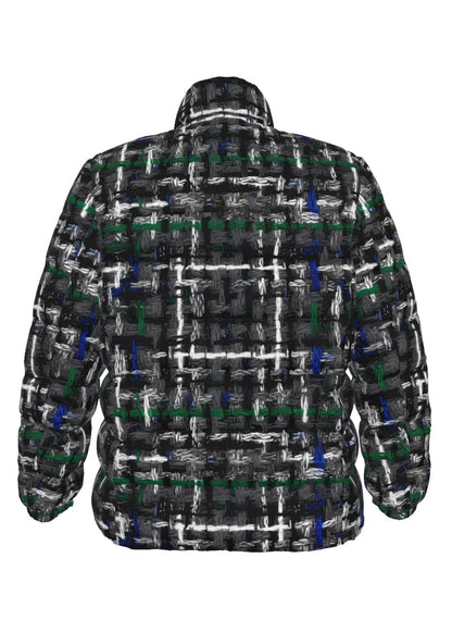 037 NISHIKIx Tweed Print Unisex Stand Collar Slim Down Jacket - Gray