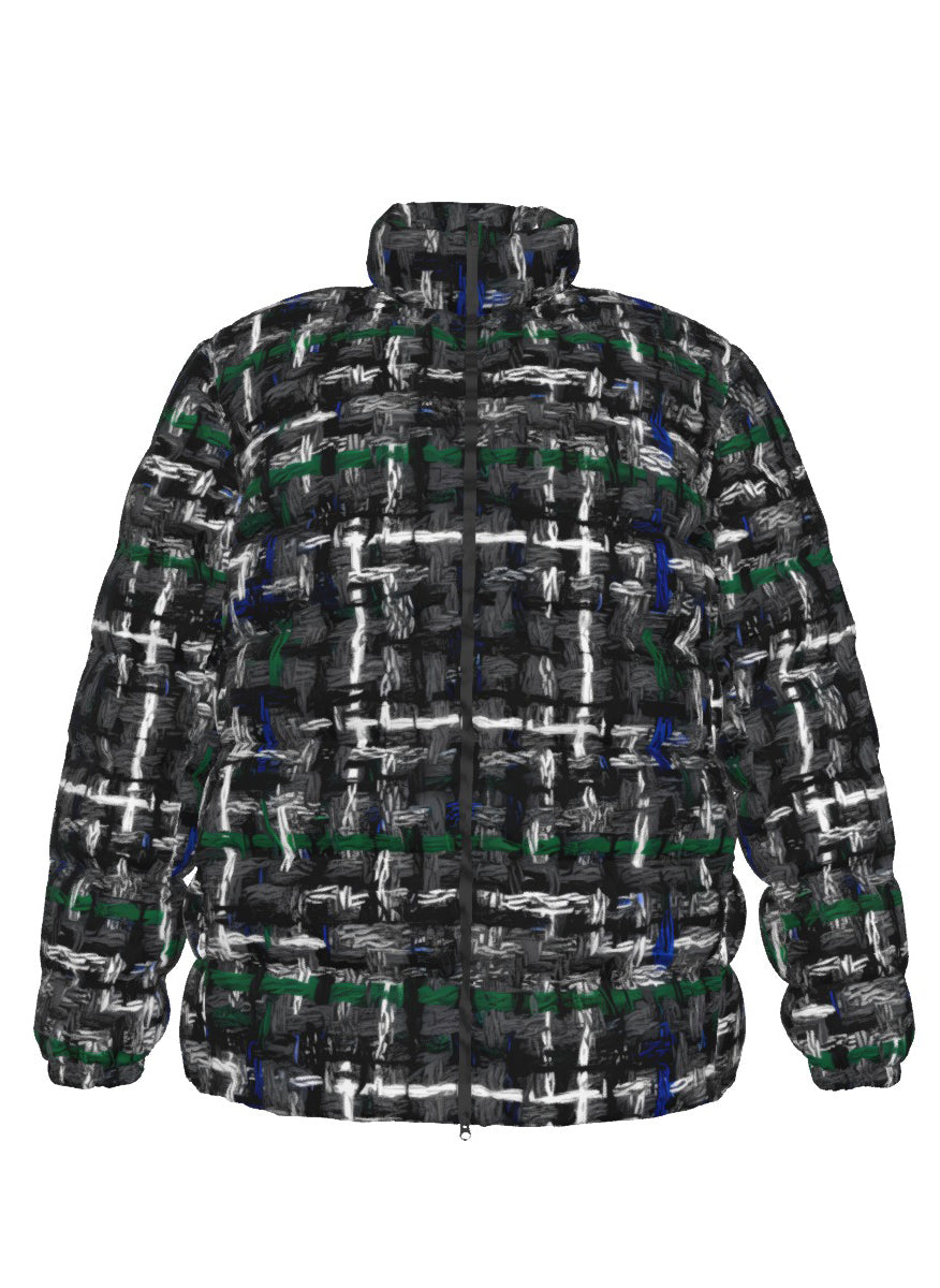 037 NISHIKIx Tweed Print Unisex Stand Collar Slim Down Jacket - Gray
