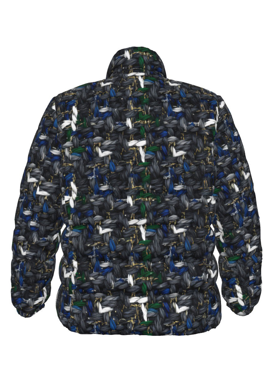 038 NISHIKIx Tweed Print Unisex Stand Collar Slim Down Jacket - Paynes Gray