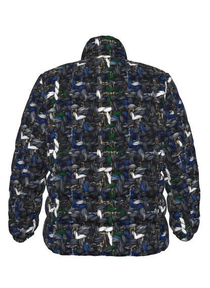 038 NISHIKIx Tweed Print Unisex Stand Collar Slim Down Jacket - Paynes Gray