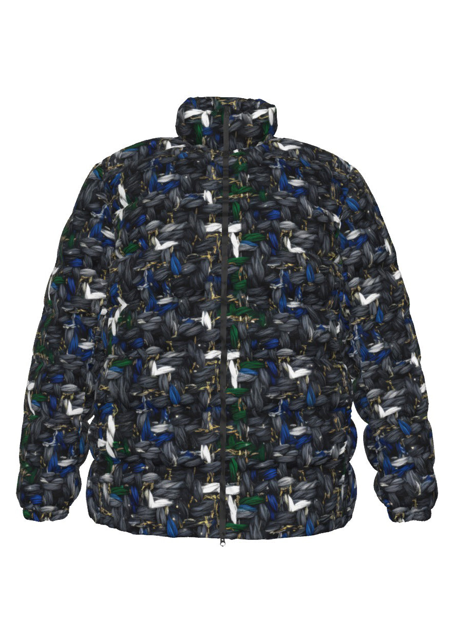 038 NISHIKIx Tweed Print Unisex Stand Collar Slim Down Jacket - Paynes Gray