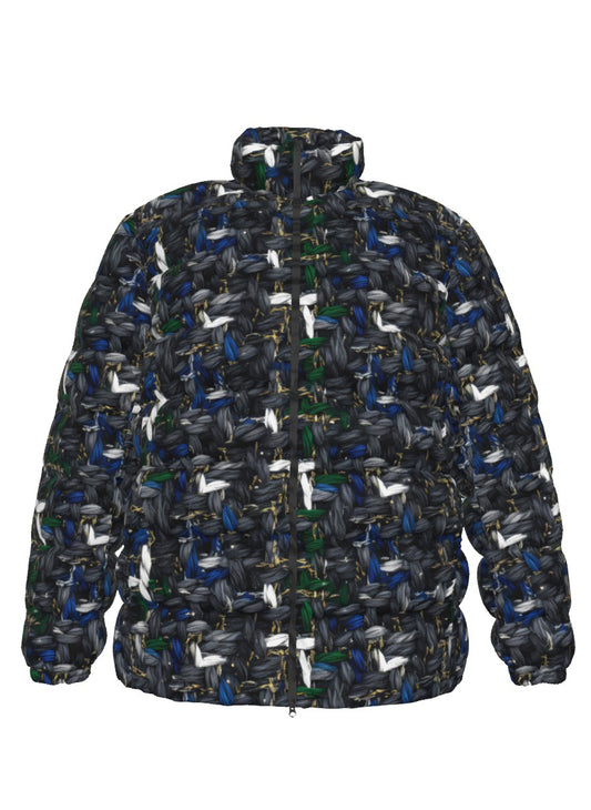 038 NISHIKIx Tweed Print Unisex Stand Collar Slim Down Jacket - Paynes Gray