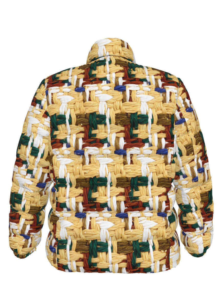 040 NISHIKIx Tweed Print Unisex Stand Collar Slim Down Jacket - Naples Yellow