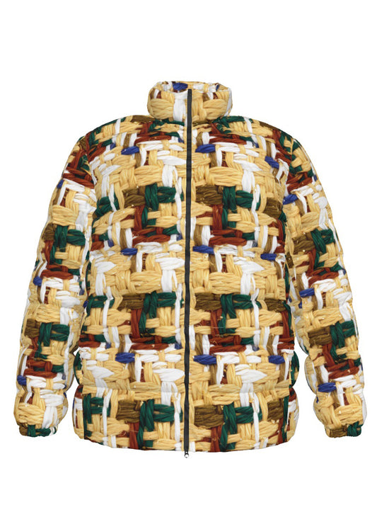 040 NISHIKIx Tweed Print Unisex Stand Collar Slim Down Jacket - Naples Yellow