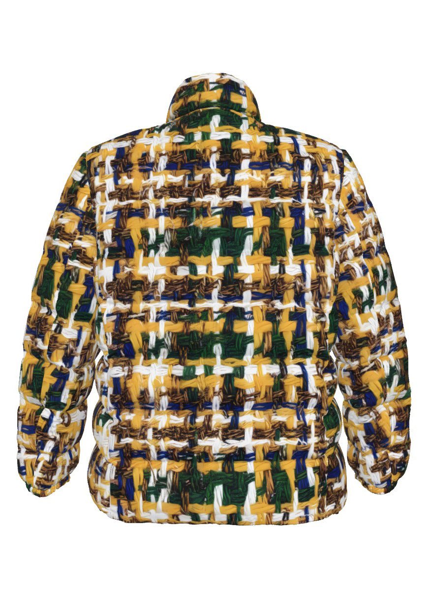 041 NISHIKIx Tweed Print Unisex Stand Collar Slim Down Jacket - Indian Yellow