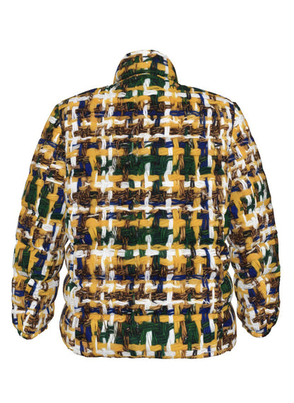 041 NISHIKIx Tweed Print Unisex Stand Collar Slim Down Jacket - Indian Yellow