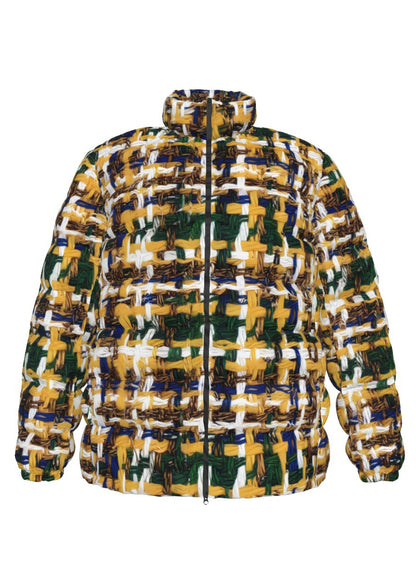041 NISHIKIx Tweed Print Unisex Stand Collar Slim Down Jacket - Indian Yellow