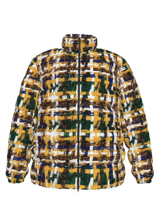 041 NISHIKIx Tweed Print Unisex Stand Collar Slim Down Jacket - Indian Yellow