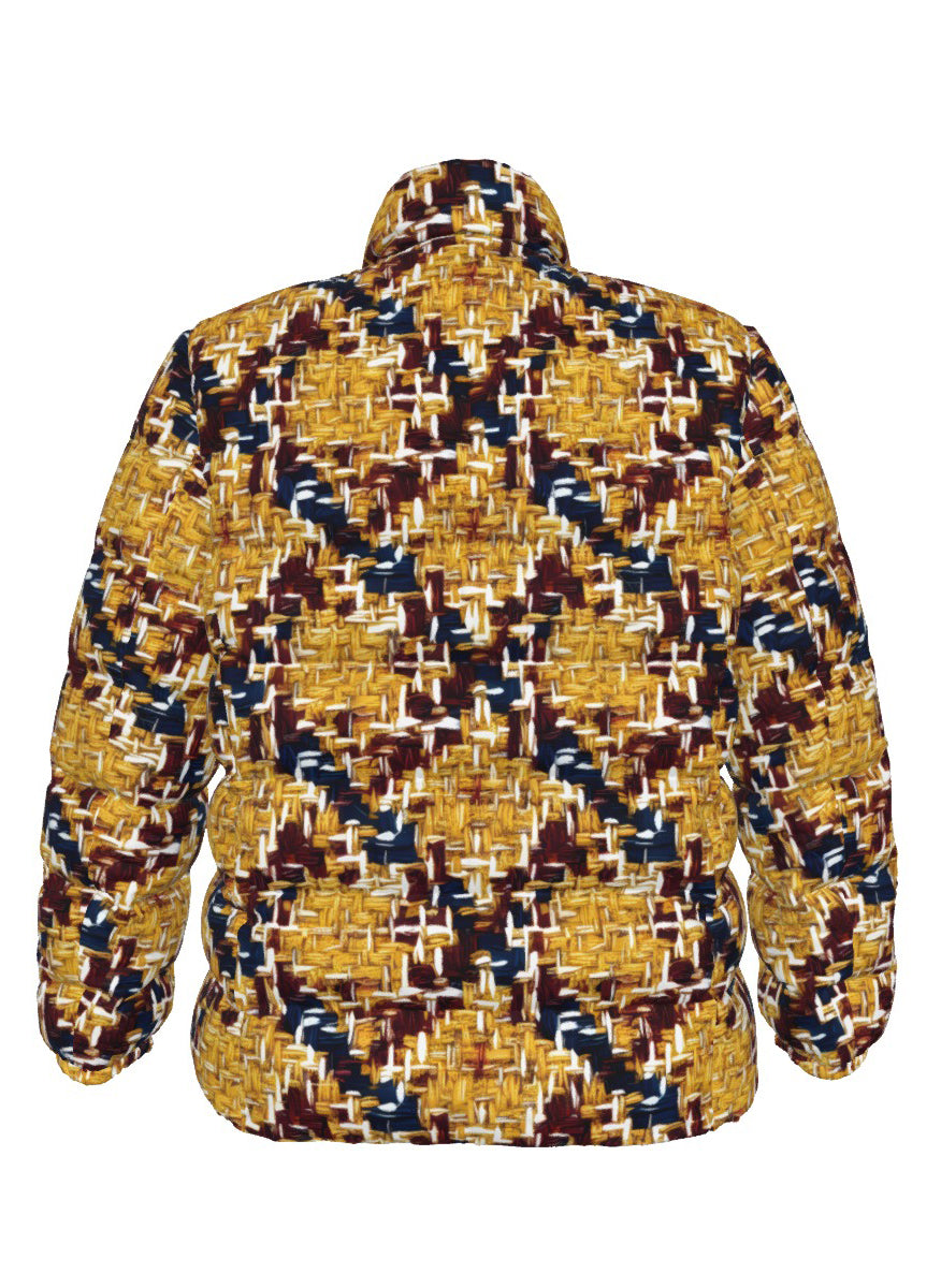 042 NISHIKIx Tweed Print Unisex Stand Collar Slim Down Jacket - Gold