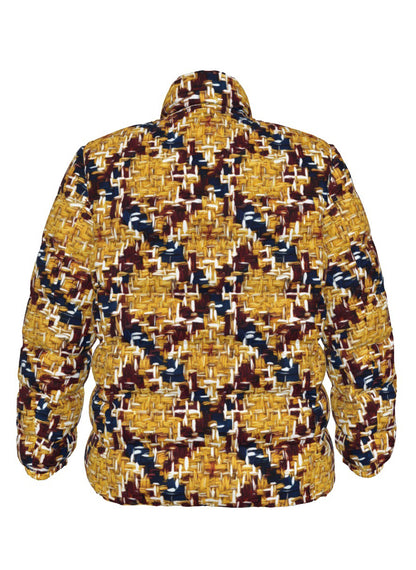 042 NISHIKIx Tweed Print Unisex Stand Collar Slim Down Jacket - Gold