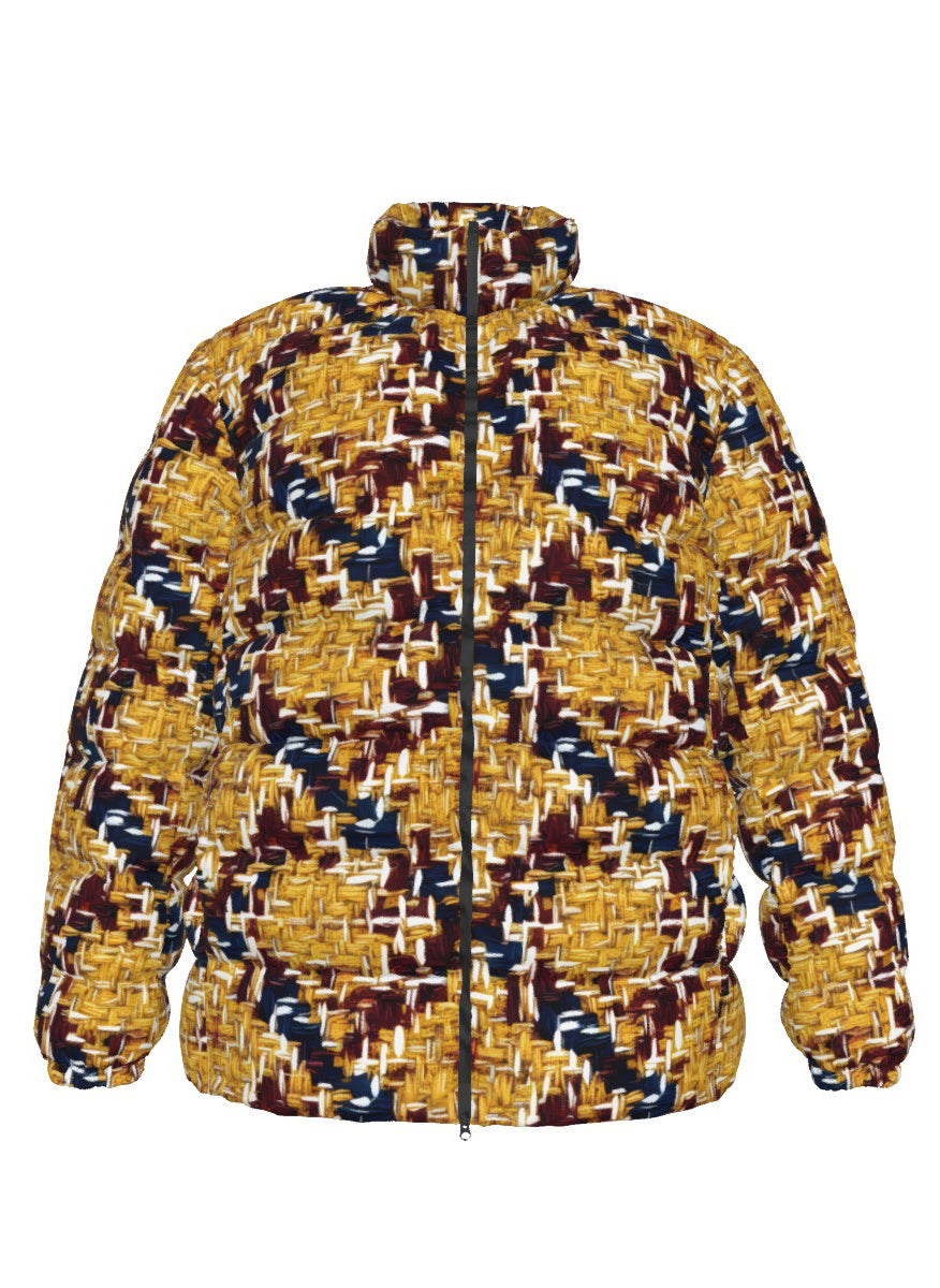 042 NISHIKIx Tweed Print Unisex Stand Collar Slim Down Jacket - Gold