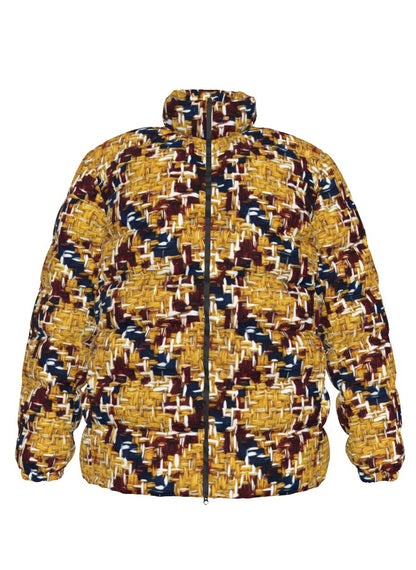 042 NISHIKIx Tweed Print Unisex Stand Collar Slim Down Jacket - Gold