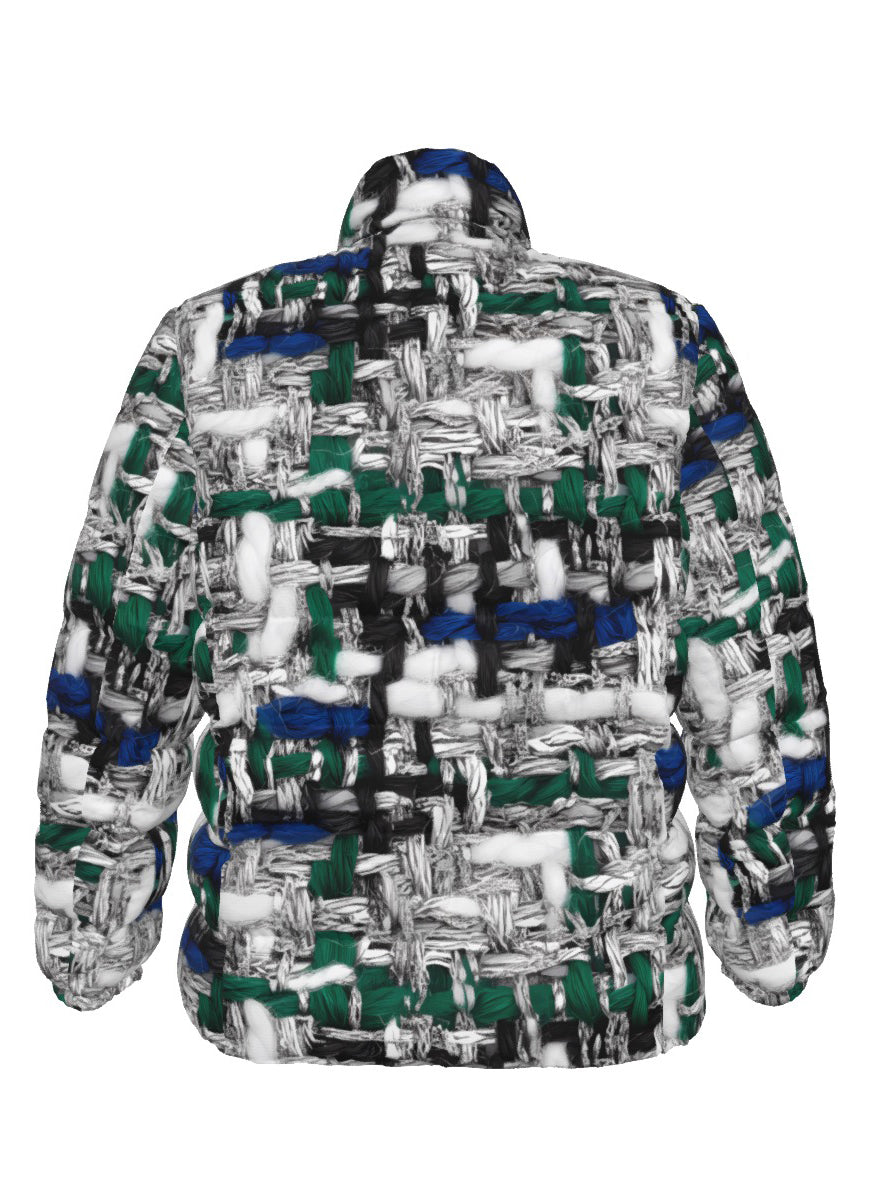 043 NISHIKIx Tweed Print Unisex Stand Collar Slim Down Jacket - Silver