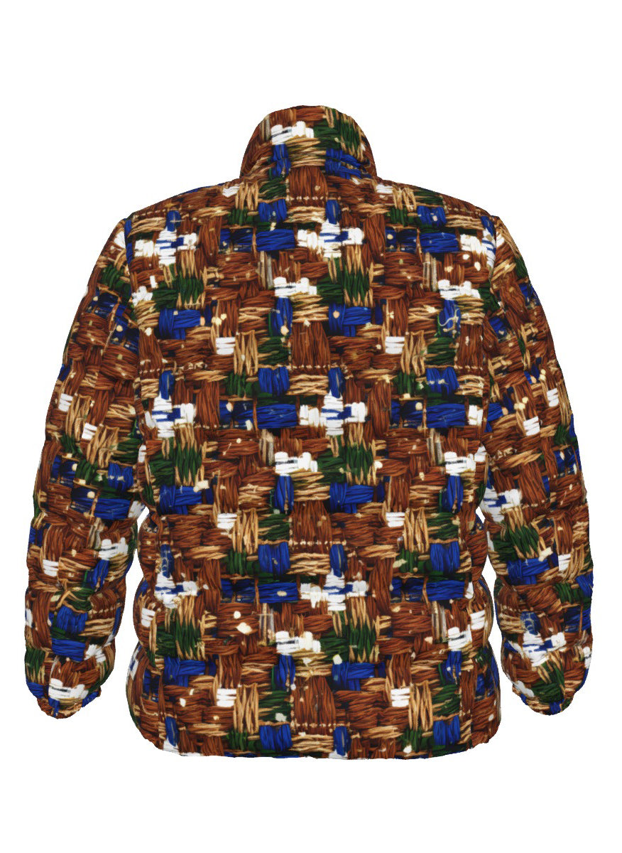044 NISHIKIx Tweed Print Unisex Stand Collar Slim Down Jacket - Bronze