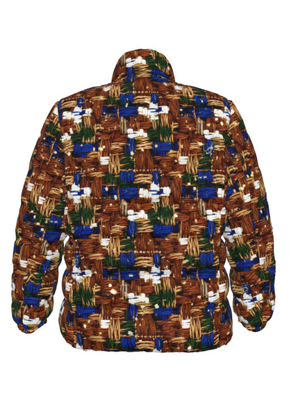 044 NISHIKIx Tweed Print Unisex Stand Collar Slim Down Jacket - Bronze