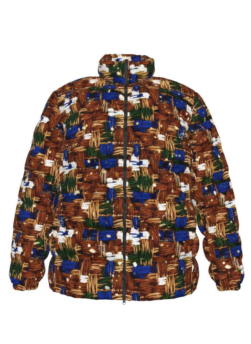 044 NISHIKIx Tweed Print Unisex Stand Collar Slim Down Jacket - Bronze