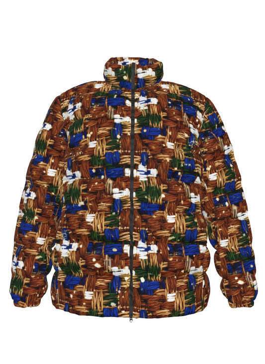 044 NISHIKIx Tweed Print Unisex Stand Collar Slim Down Jacket - Bronze
