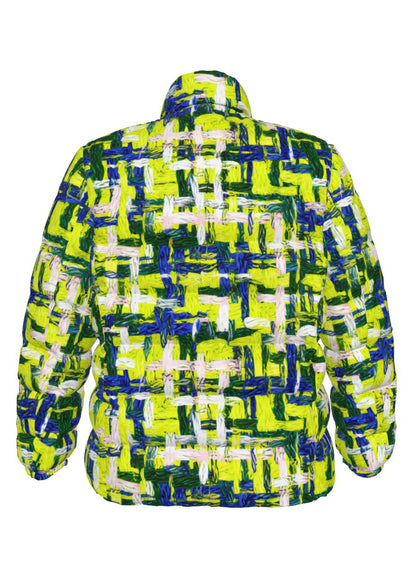 045 NISHIKIx Tweed Print Unisex Stand Collar Slim Down Jacket - Fluorescent Yellow