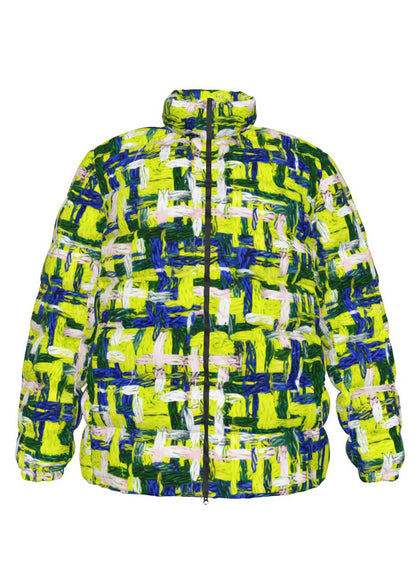 045 NISHIKIx Tweed Print Unisex Stand Collar Slim Down Jacket - Fluorescent Yellow