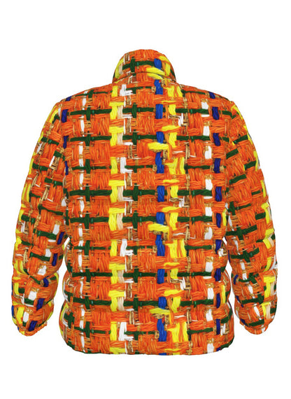 046 NISHIKIx Tweed Print Unisex Stand Collar Slim Down Jacket - Fluorescent Orange