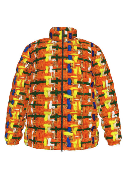 046 NISHIKIx Tweed Print Unisex Stand Collar Slim Down Jacket - Fluorescent Orange