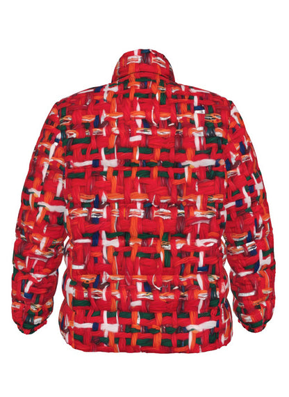 047 NISHIKIx Tweed Print Unisex Stand Collar Slim Down Jacket - Fluorescent Red