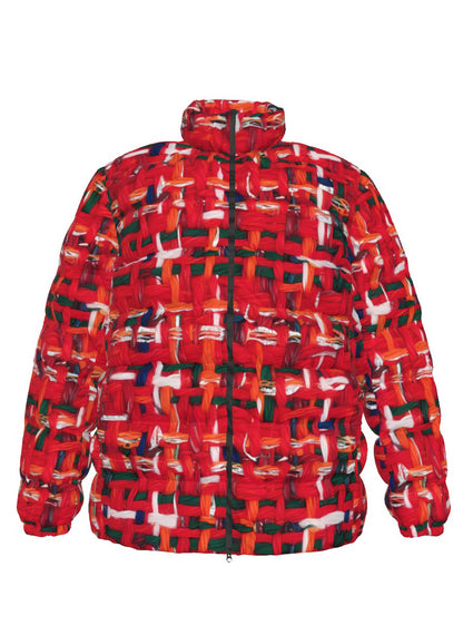 047 NISHIKIx Tweed Print Unisex Stand Collar Slim Down Jacket - Fluorescent Red