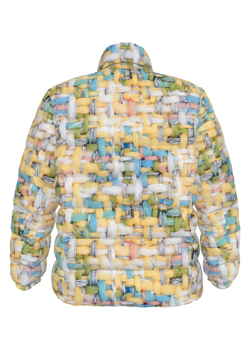 049 NISHIKIx Tweed Print Unisex Stand Collar Slim Down Jacket - Yellow Pale