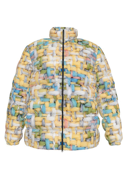 049 NISHIKIx Tweed Print Unisex Stand Collar Slim Down Jacket - Yellow Pale
