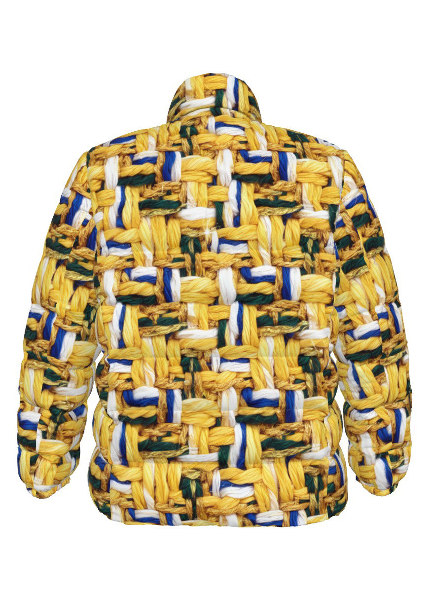 050 NISHIKIx Tweed Print Unisex Stand Collar Slim Down Jacket - Yellow Deep