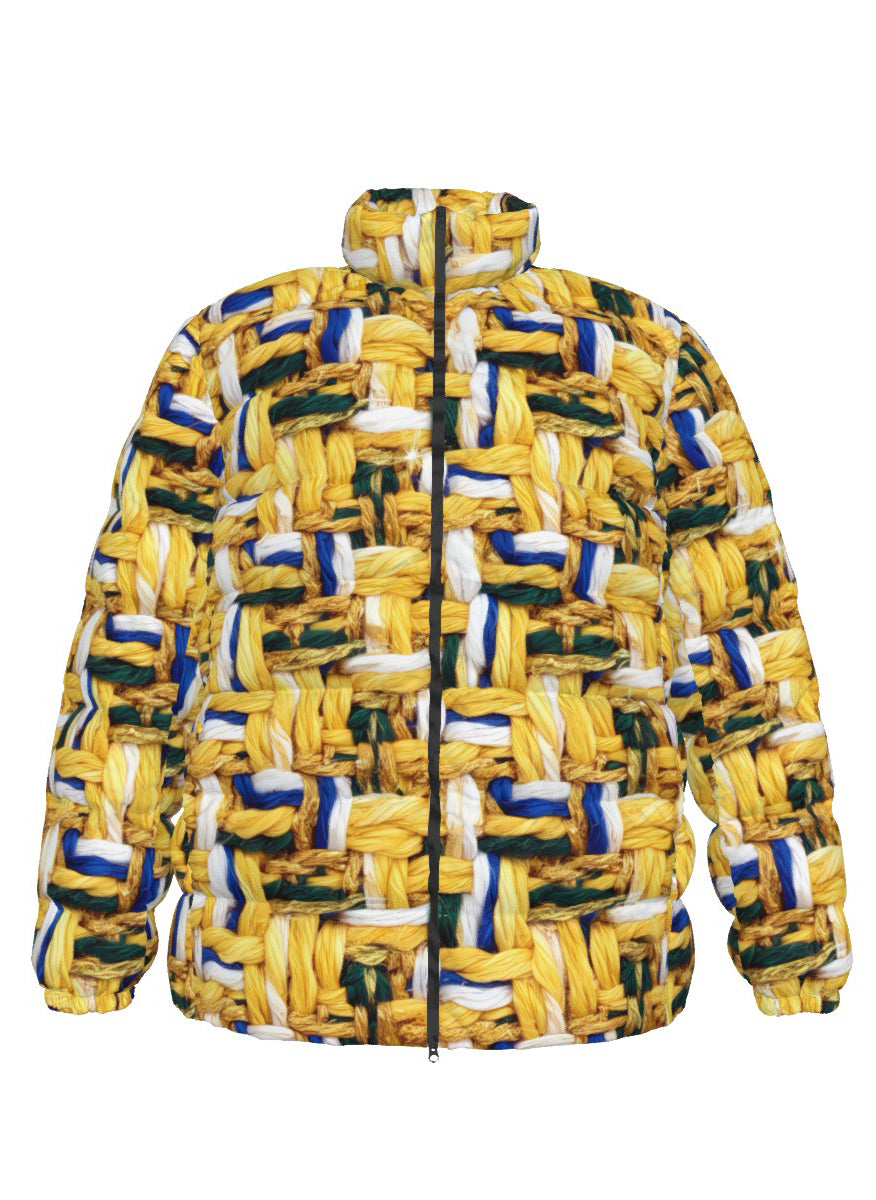 050 NISHIKIx Tweed Print Unisex Stand Collar Slim Down Jacket - Yellow Deep