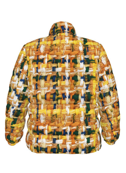 051 NISHIKIx Tweed Print Unisex Stand Collar Slim Down Jacket - Orange Yellow