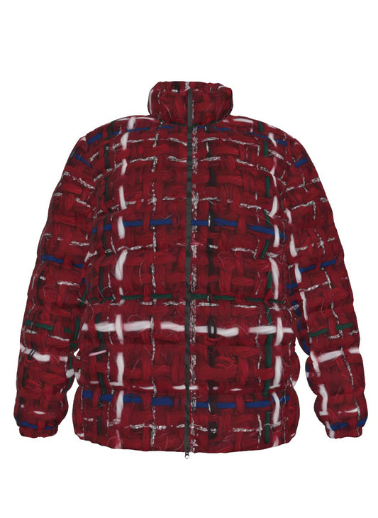 053 NISHIKIx Tweed Print Unisex Stand Collar Slim Down Jacket - Carmine