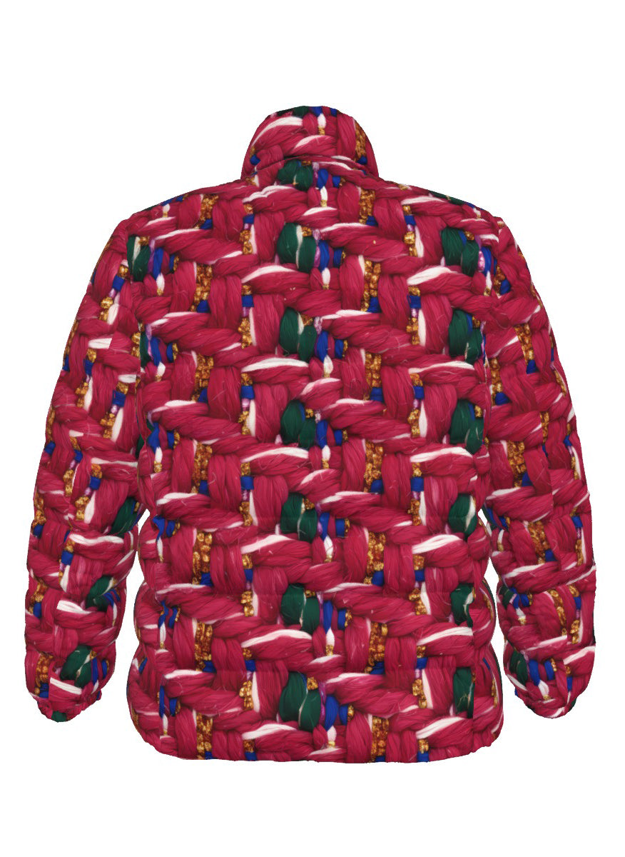 054 NISHIKIx Tweed Print Unisex Stand Collar Slim Down Jacket - Rose