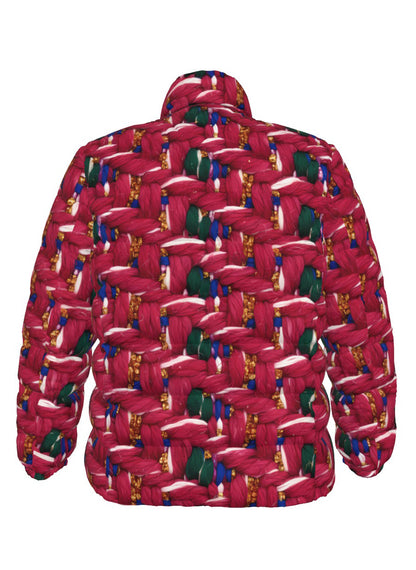 054 NISHIKIx Tweed Print Unisex Stand Collar Slim Down Jacket - Rose
