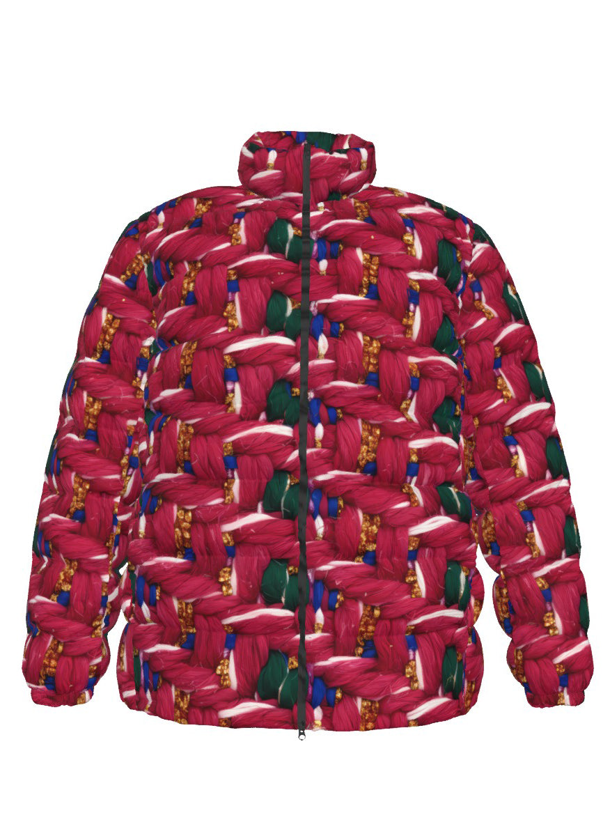 054 NISHIKIx Tweed Print Unisex Stand Collar Slim Down Jacket - Rose